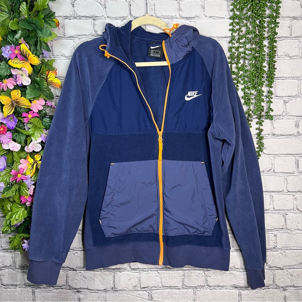 -NIKE Fleece Contrast Zip Up Hooded Jacket Size Small